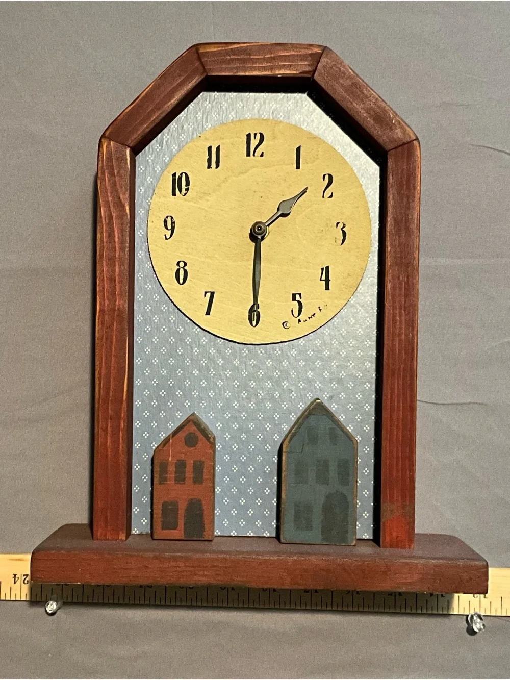 Vintage Handmade Wooden Style Shelf Style Clock - Tested & Working